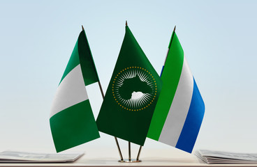 Flags of Nigeria African Union and Sierra Leone