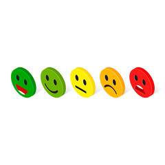 Smile faces scale rating feedback isometric set, isolated vector illustration