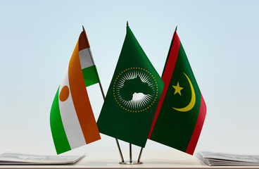 Flags of Niger African Union and Mauritania