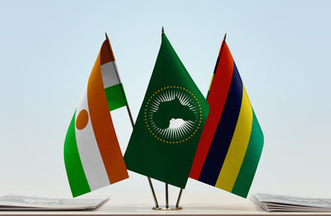 Flags of Niger African Union and Mauritius