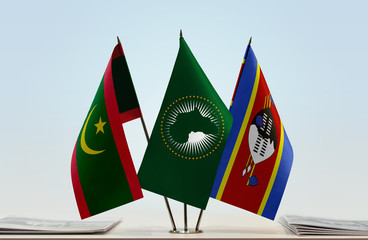  Flags of Mauritania African Union and Swaziland