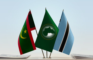  Flags of Mauritania African Union and Botswana