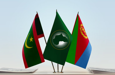  Flags of Mauritania African Union and Eritrea