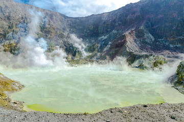 Active Volcano at White Island New Zealand. Volcanic Sulfur Crater Lake