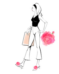 パンツスタイルでショッピング