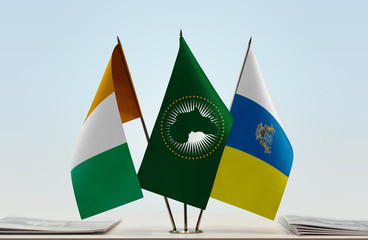 Flags of Ivory Coast African Union and Canary Islands