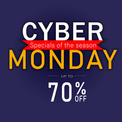 Cyber Monday specials of the season up to 70% off vector illustration 