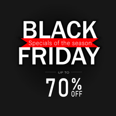 Fototapeta na wymiar Black Friday specials of the season up to 70% off vector illustration 