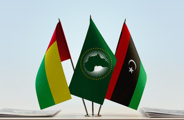 Flags of Guinea-Bissau African Union and Libya