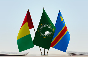 Flags of Guinea African Union and Democratic Republic of the Congo (DRC, DROC, Congo-Kinshasa)
