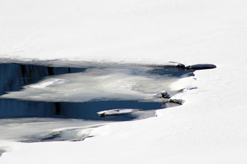 Fototapeta premium Thaw on the pond, early spring and the ice melts.