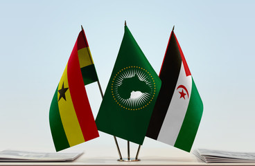 Flags of Ghana African Union and Sahrawi Arab Democratic Republic