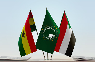 Flags of Ghana African Union and Sudan