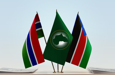 Flags of Gambia African Union and South Sudan