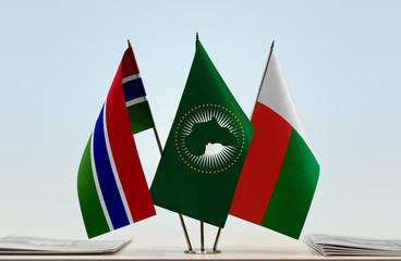 Flags of Gambia African Union and Madagascar