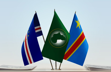 Flags of Cape Verde African Union and Democratic Republic of the Congo (DRC, DROC, Congo-Kinshasa)