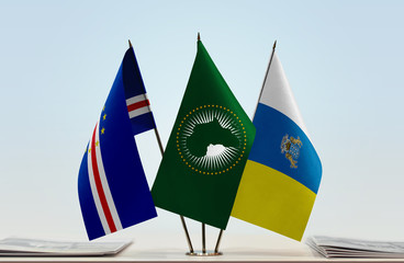 Flags of Cape Verde African Union and Canary Islands