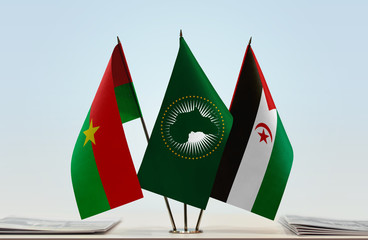 Flags of Burkina Faso African Union and Sahrawi Arab Democratic Republic