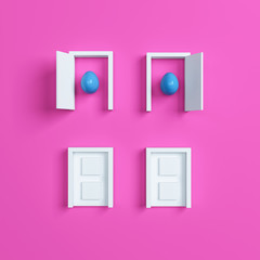 colorful easter eggs and door on pink background. 3d rendering