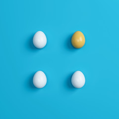 colorful easter eggs on blue background. 3d rendering