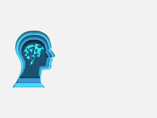 Curvilinear form of human brain containing group neural network. Volumetric multilevel cut from a paper of human head. Business concept of innovation. Creative idea. Technology background.