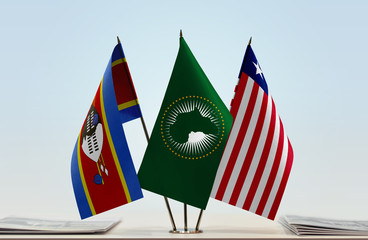 Flags of Swaziland African Union and Liberia