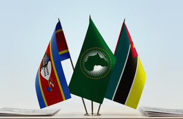 Flags of Swaziland African Union and Mozambique