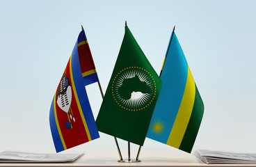 Flags of Swaziland African Union and Rwanda