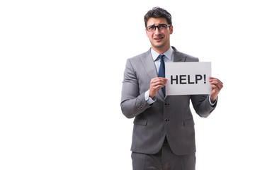 Businessman asking for help isolated on white background