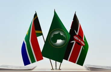 Flags of Republic of South Africa African Union and Kenya