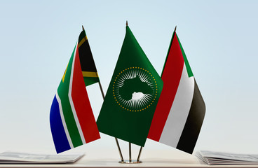 Flags of Republic of South Africa African Union and Sudan