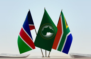 Flags of Namibia African Union and Republic of South Africa