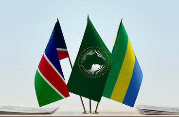 Flags of Namibia African Union and Gabon