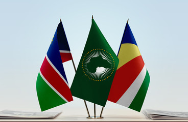 Flags of Namibia African Union and Seychelles