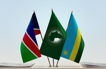 Flags of Namibia African Union and Rwanda