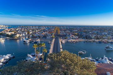 Aerial view of a Newport Beach neighborhood in Orange County, California
