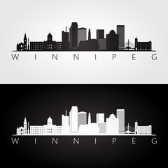 Obraz premium Winnipeg skyline and landmarks silhouette, black and white design, vector illustration.