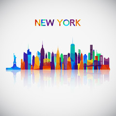 New York skyline silhouette in colorful geometric style. Symbol for your design. Vector illustration.
