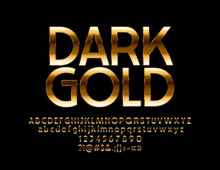 Vector Dark Gold Chic Label. Luxury Rich Font. Exclusive Alphabet Letters, Numbers and Punctuation Symbols