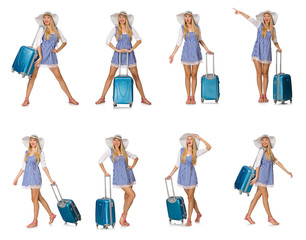 Woman ready for summer travel isolated on white