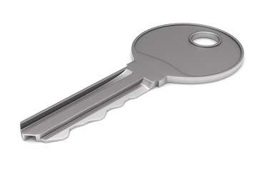 Metallic key on white background. isolated 3d illustration