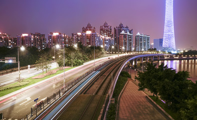 Fototapeta na wymiar The beautiful city night scene and the skyline of the architectural landscape in Guangzhou