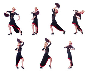 Woman dancing spanish dance isolated on white