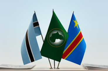 Flags of Botswana African Union and Democratic Republic of the Congo (DRC, DROC, Congo-Kinshasa)