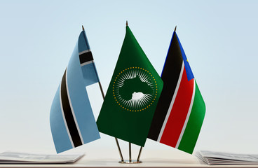 Flags of Botswana African Union and South Sudan