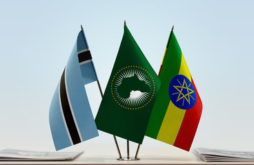 Flags of Botswana African Union and Ethiopia