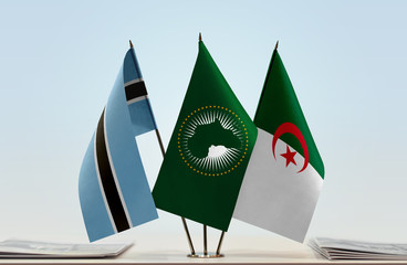 Flags of Botswana African Union and Algeria