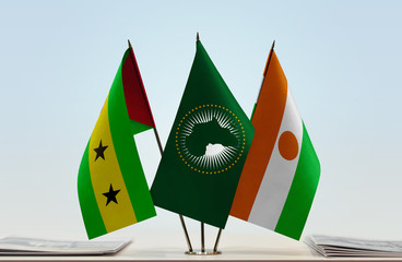 Flags of Sao Tome and Principe African Union and Niger