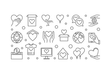 Fundraising and charity vector outline illustration