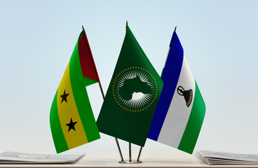 Flags of Sao Tome and Principe African Union and Lesotho